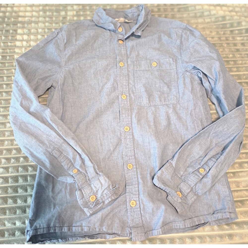 H&M Boys Blue Chambray Button Down Shirt Long Sleeve Size 11-12Y Church/Wedding